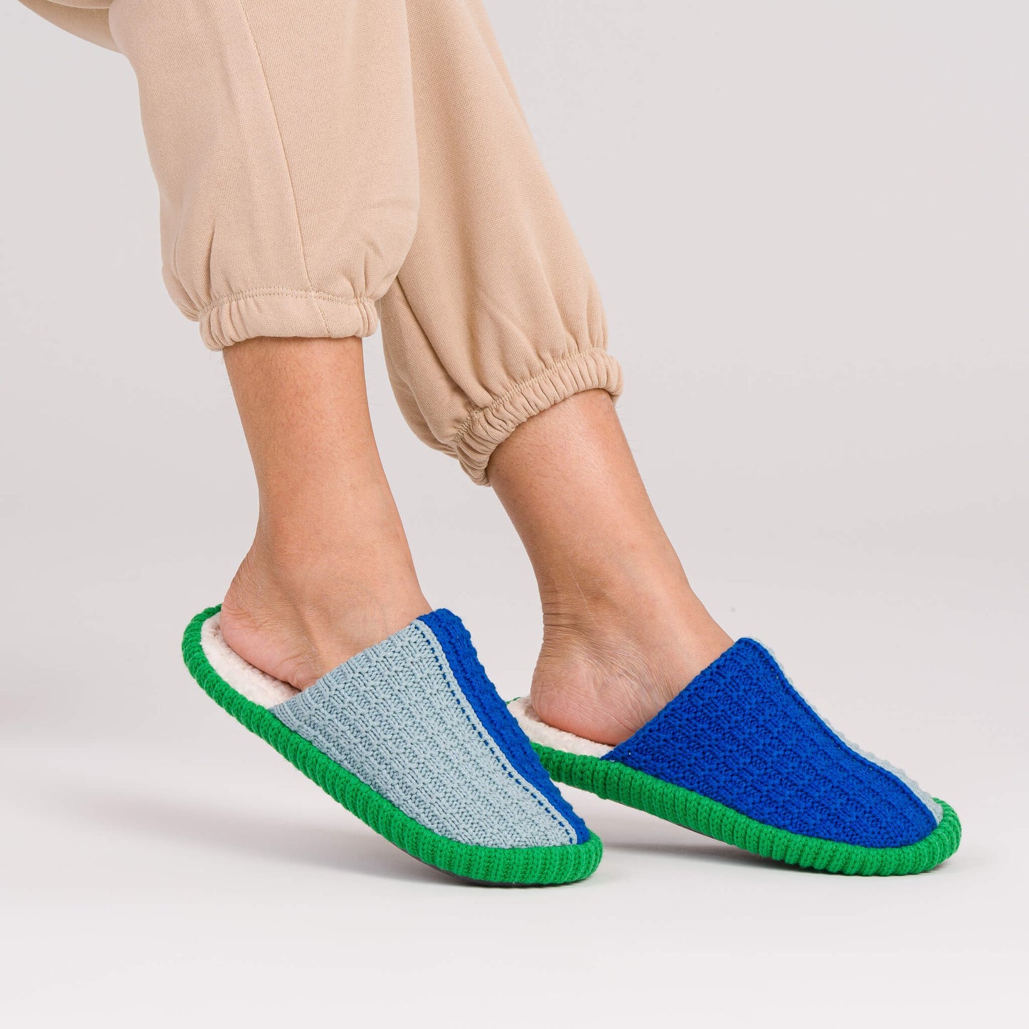 Colorblock Slide Slippers in Stone Blue Cobalt