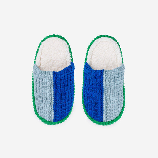 Colorblock Slide Slippers in Stone Blue Cobalt