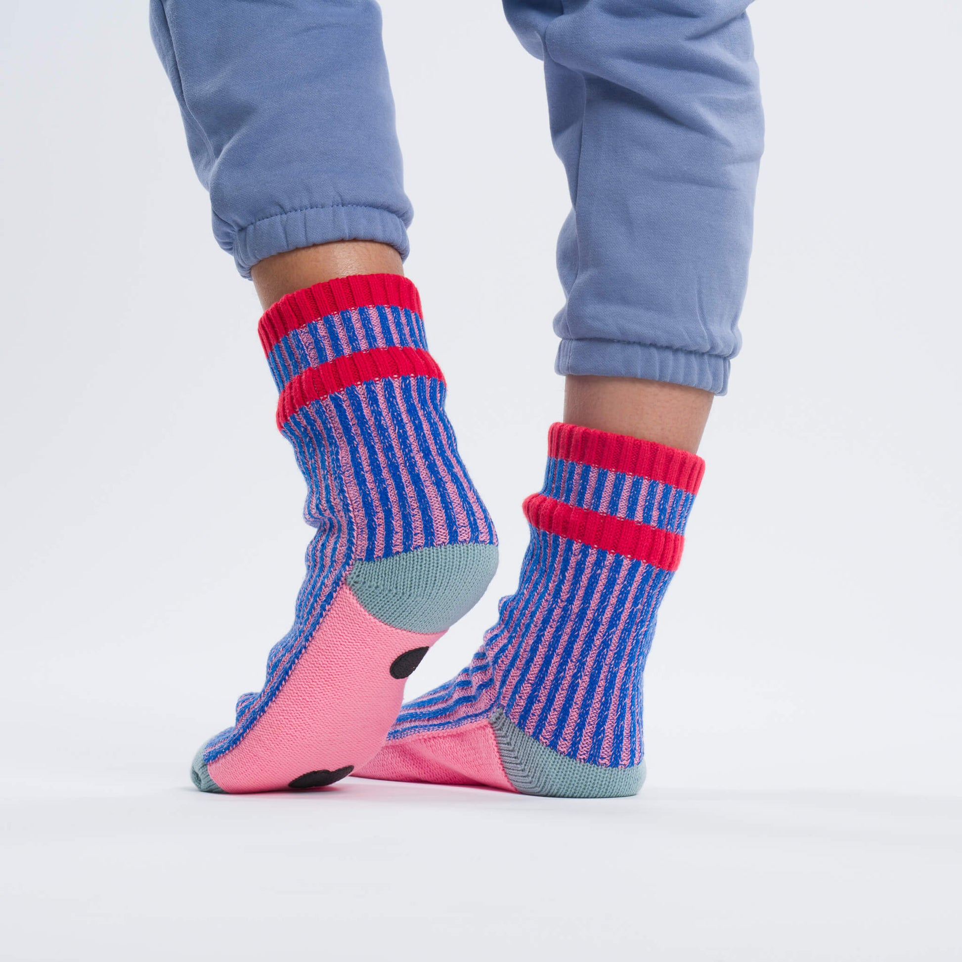 Gym Rib House Socks in Cobalt + Pink