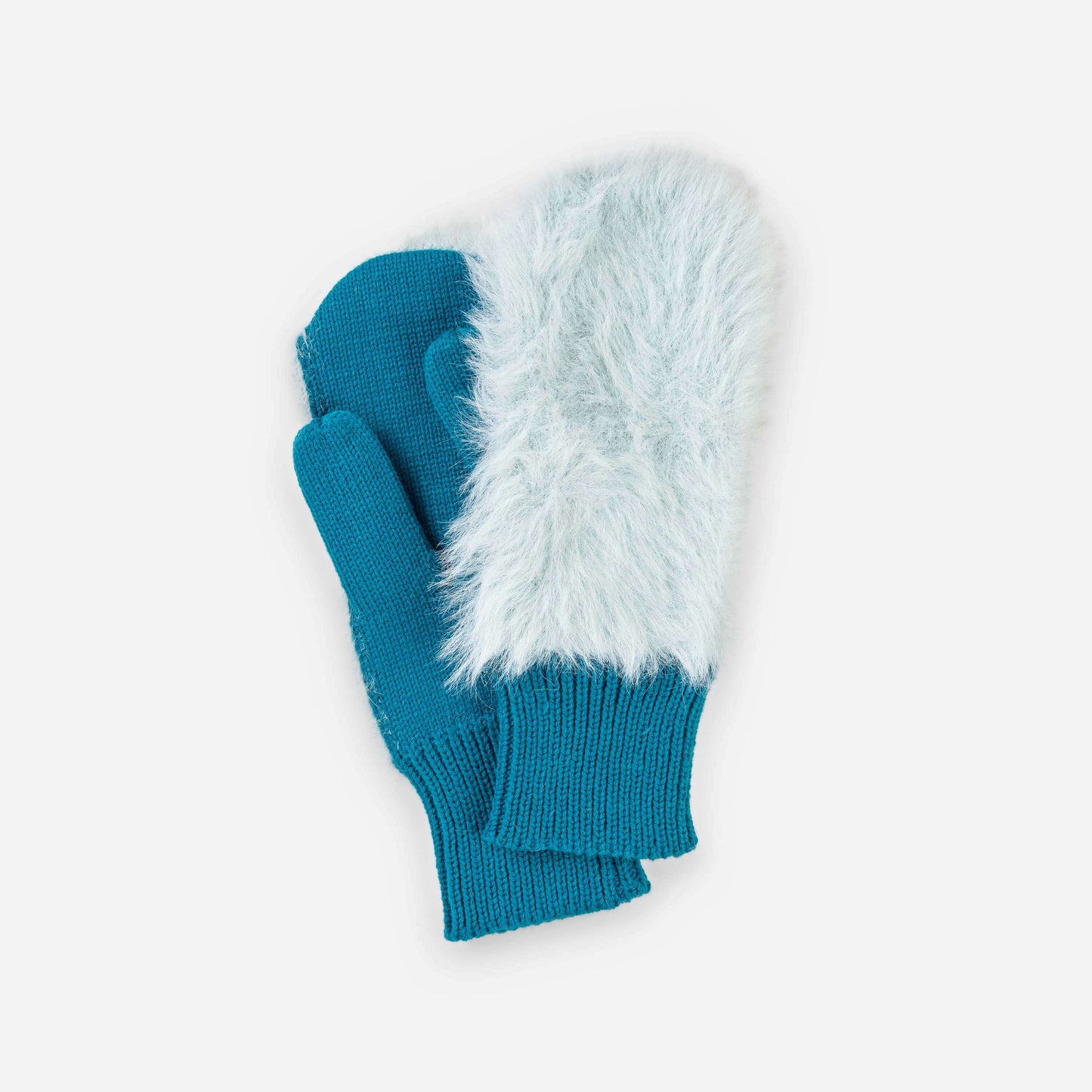Faux Fur Mittens Stone Blue Teal