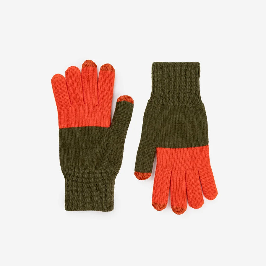 Colorblock Knit Touchscreen Gloves - Moss Poppy