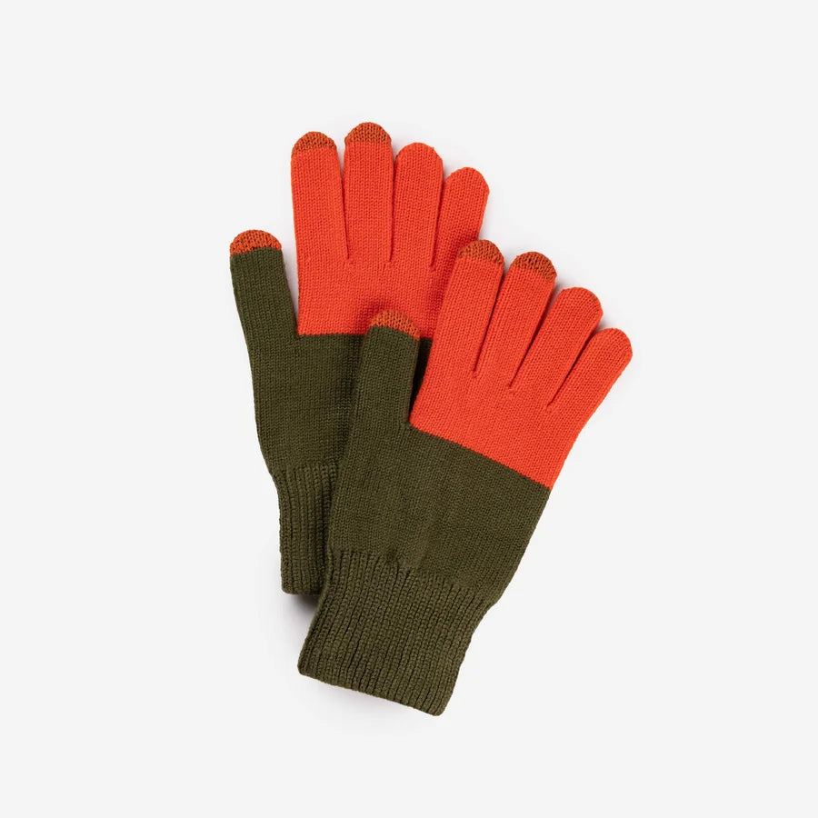 Colorblock Knit Touchscreen Gloves - Moss Poppy