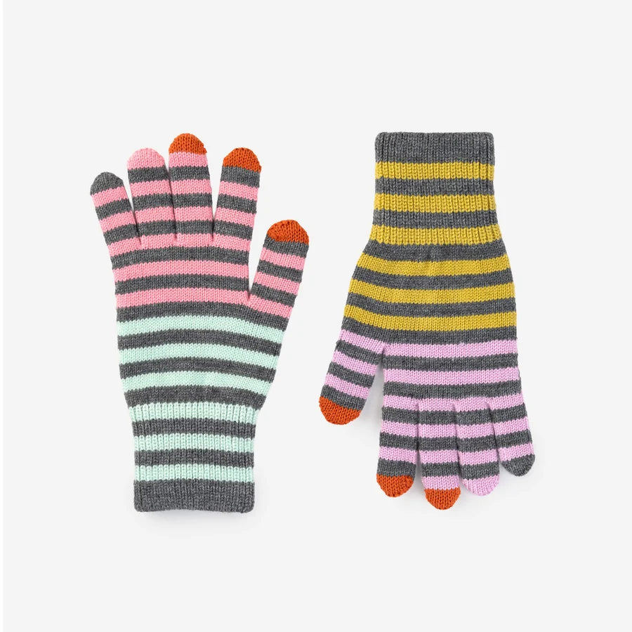 Color Stripe Touchscreen Gloves - Grey