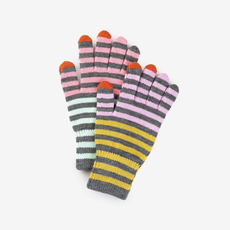 Color Stripe Touchscreen Gloves - Grey