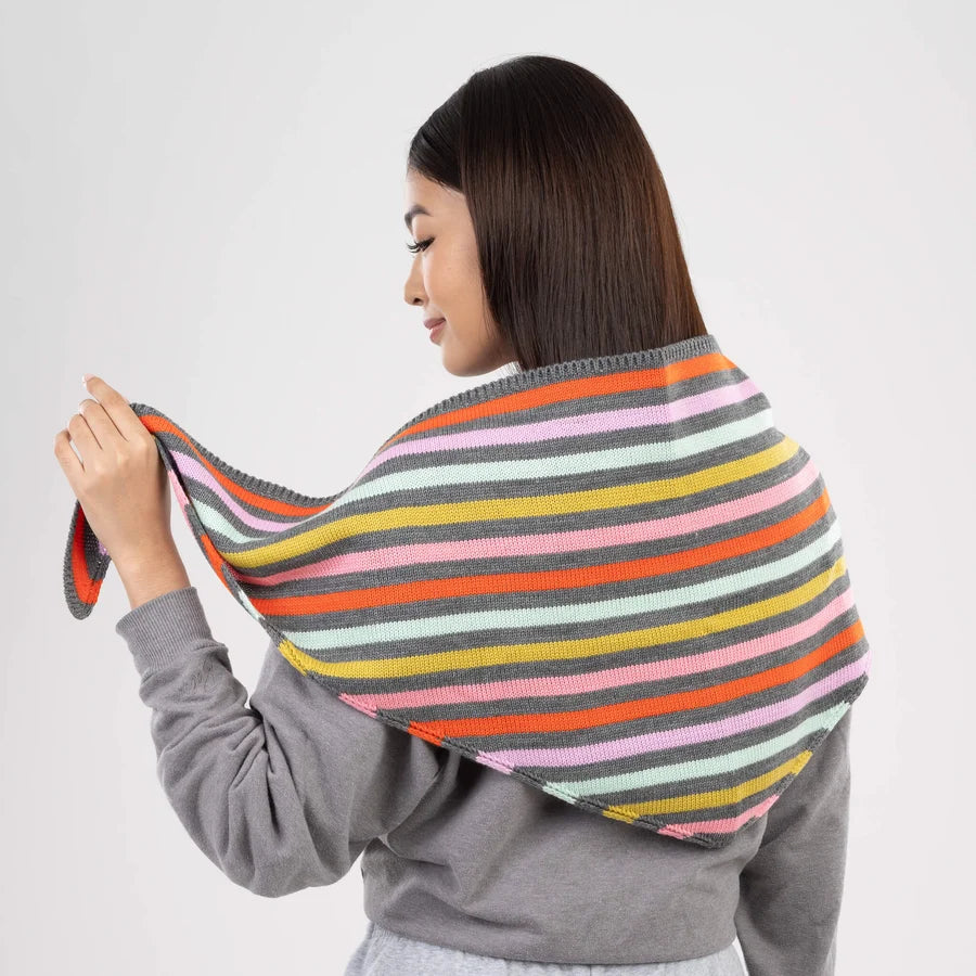 Color Stripe Triangle Scarf - Grey