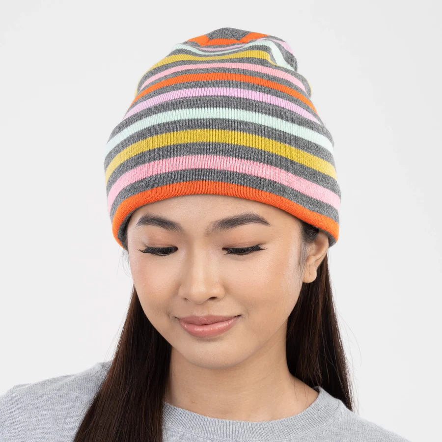 Color Stripe Knit Beanie - Grey