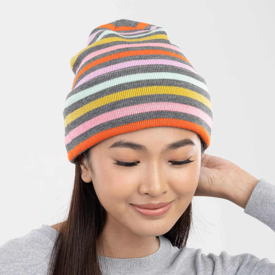 Color Stripe Knit Beanie - Grey