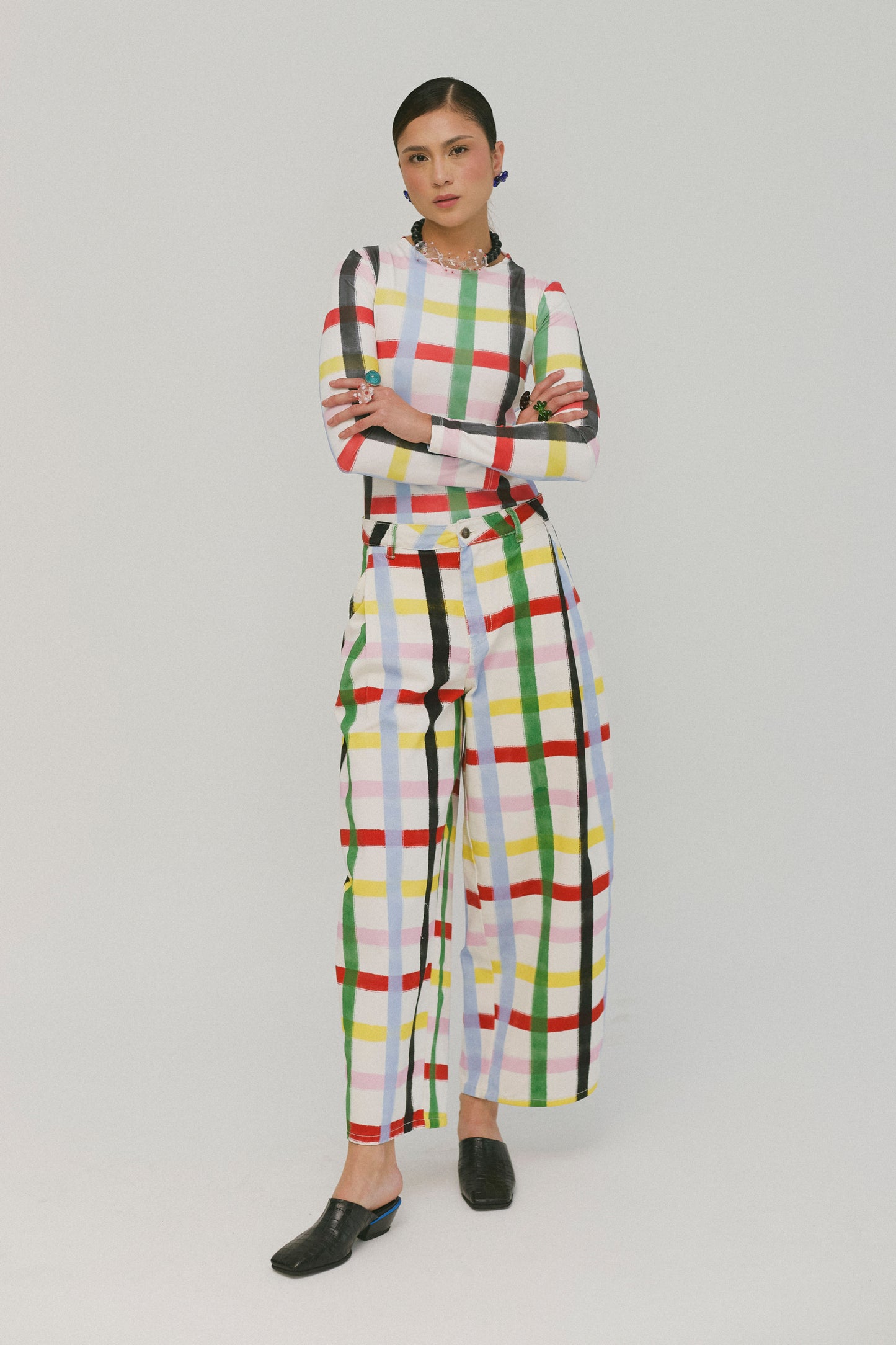 Rainbow Confetti Plaid Balloon Jeans