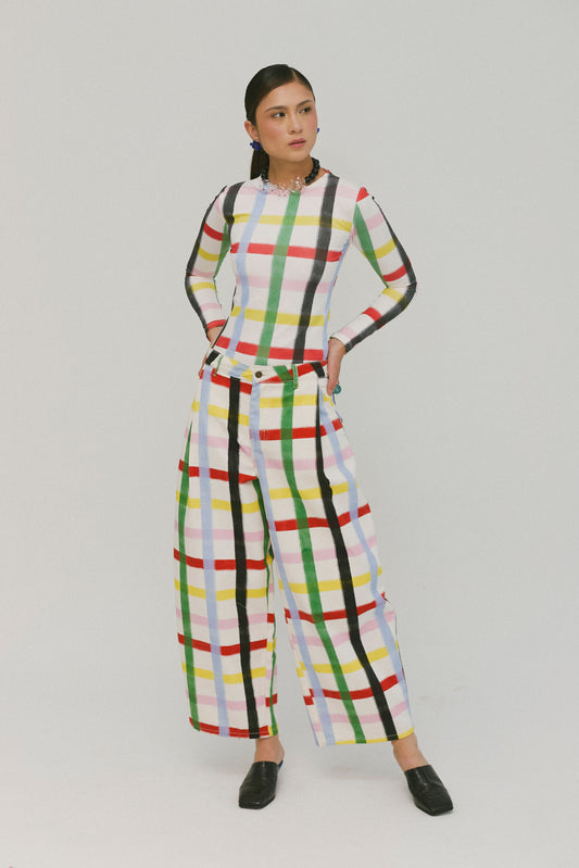 Rainbow Confetti Plaid Balloon Jeans