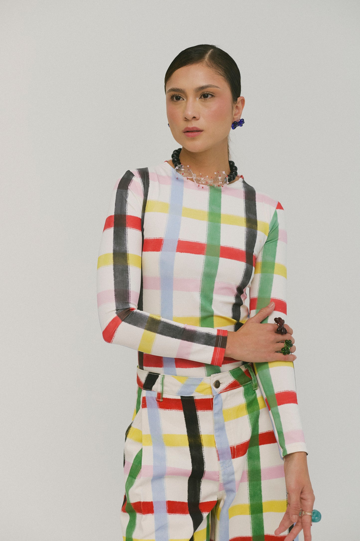 Rainbow Confetti Plaid Long Sleeve Top
