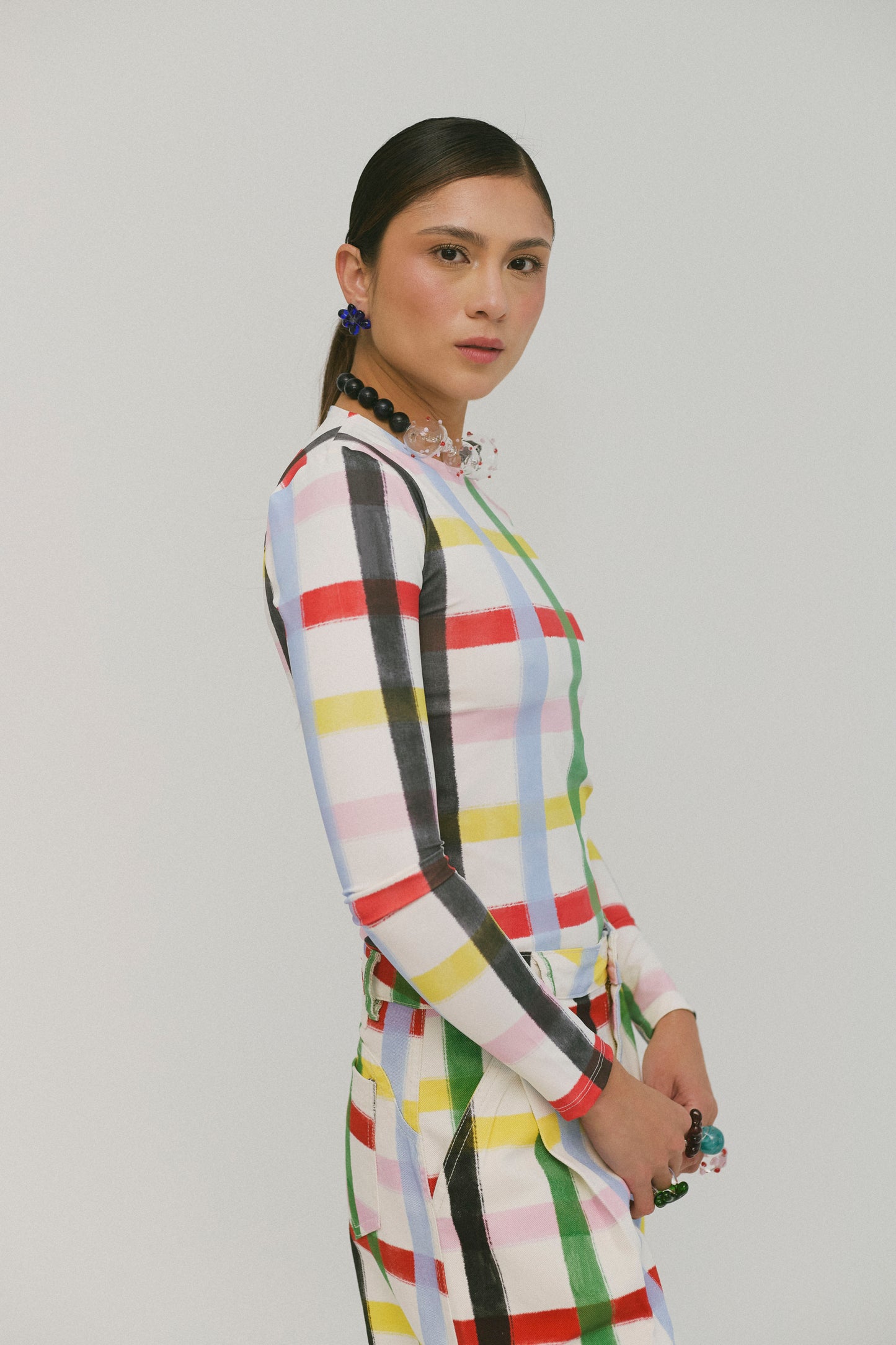 Rainbow Confetti Plaid Long Sleeve Top