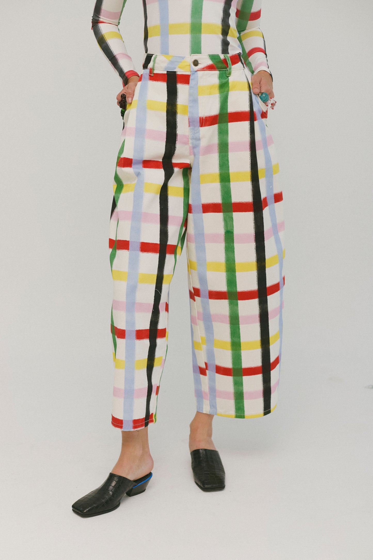 Rainbow Confetti Plaid Balloon Jeans