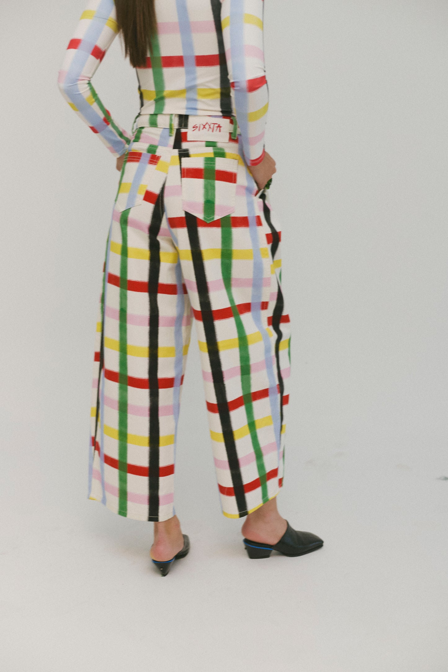 Rainbow Confetti Plaid Balloon Jeans