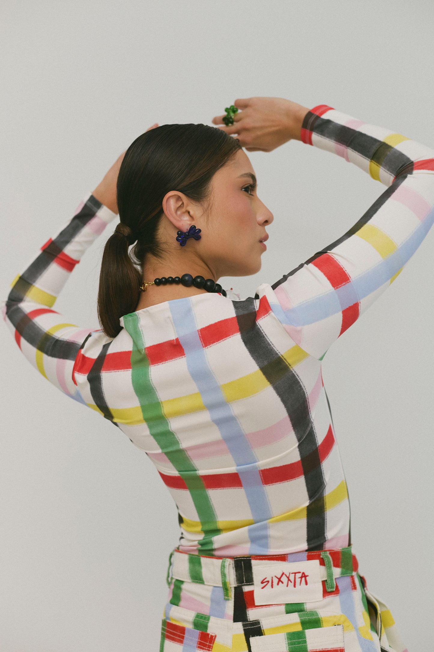 Rainbow Confetti Plaid Long Sleeve Top