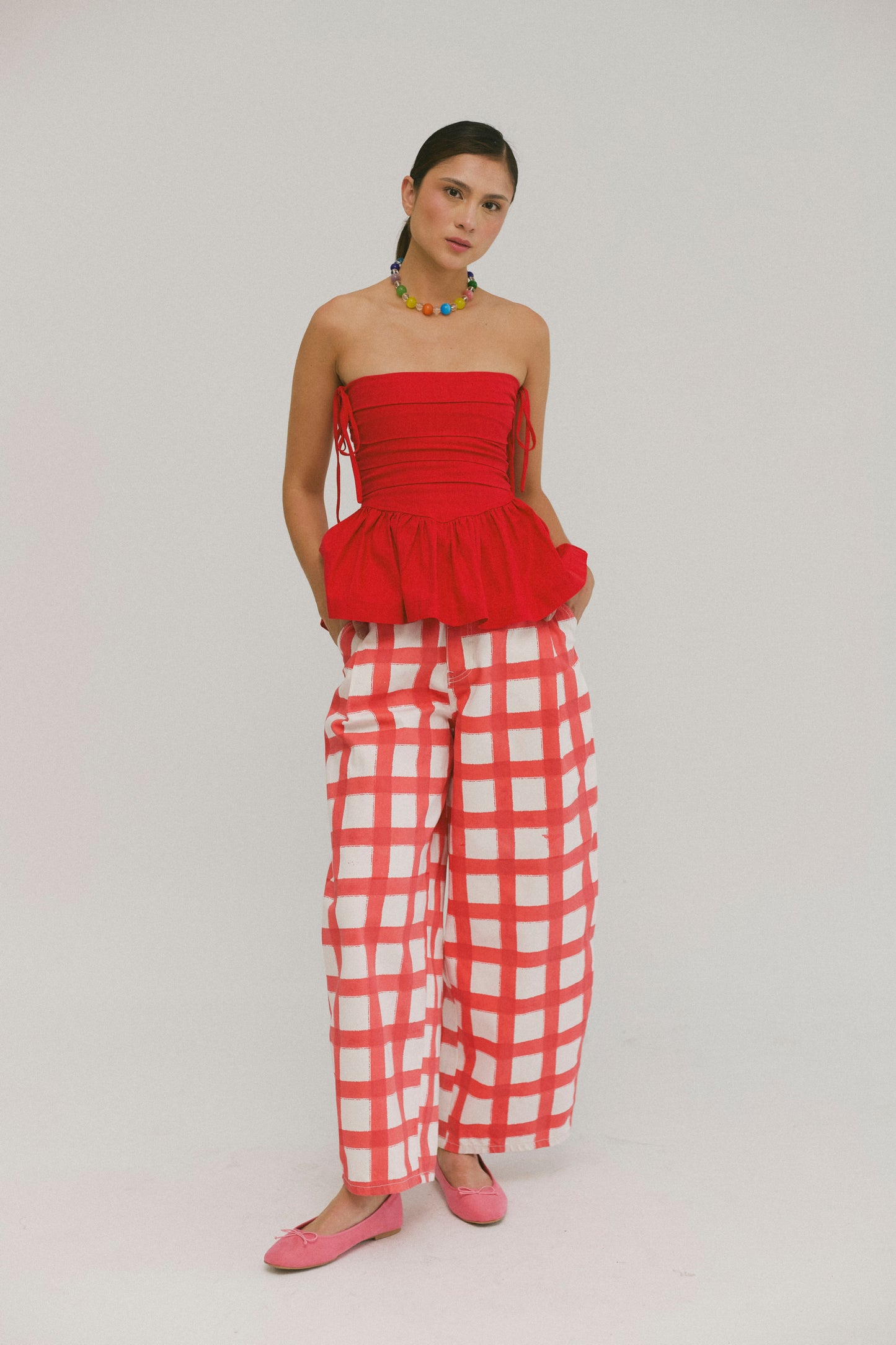 Red Check Gingham Balloon Jeans