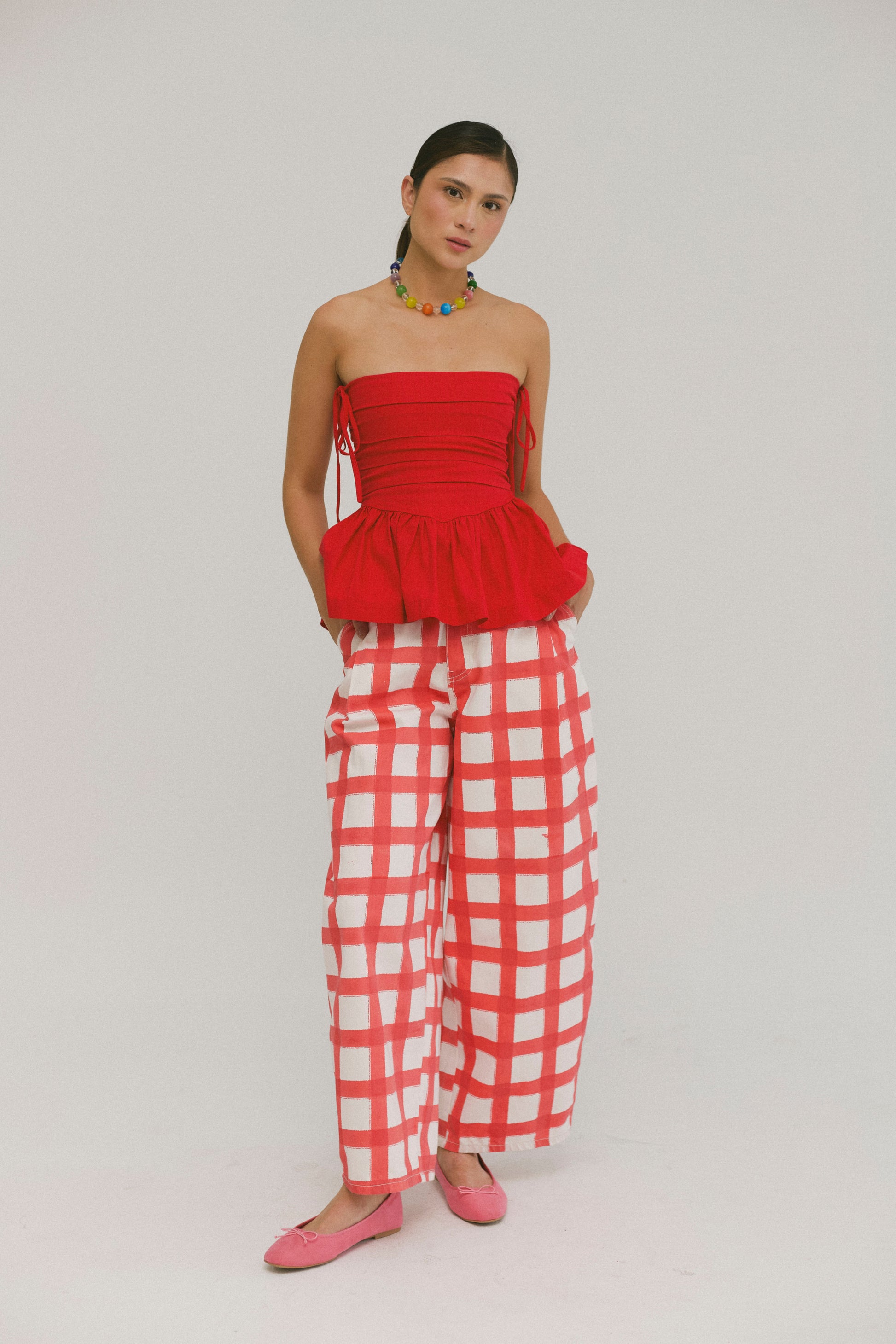 Red Check Gingham Balloon Jeans