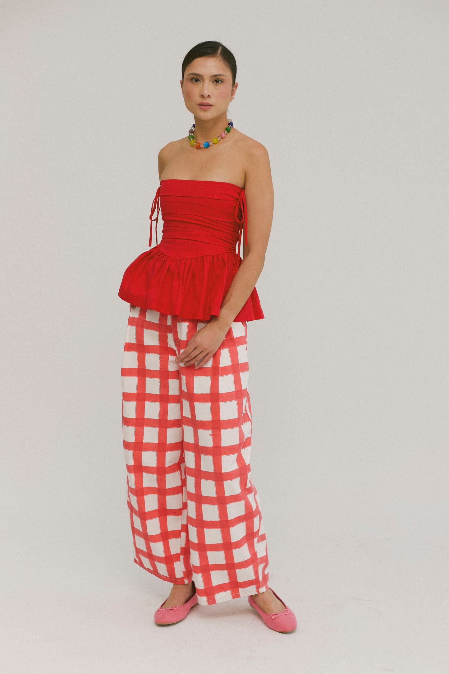 Red Check Gingham Balloon Jeans