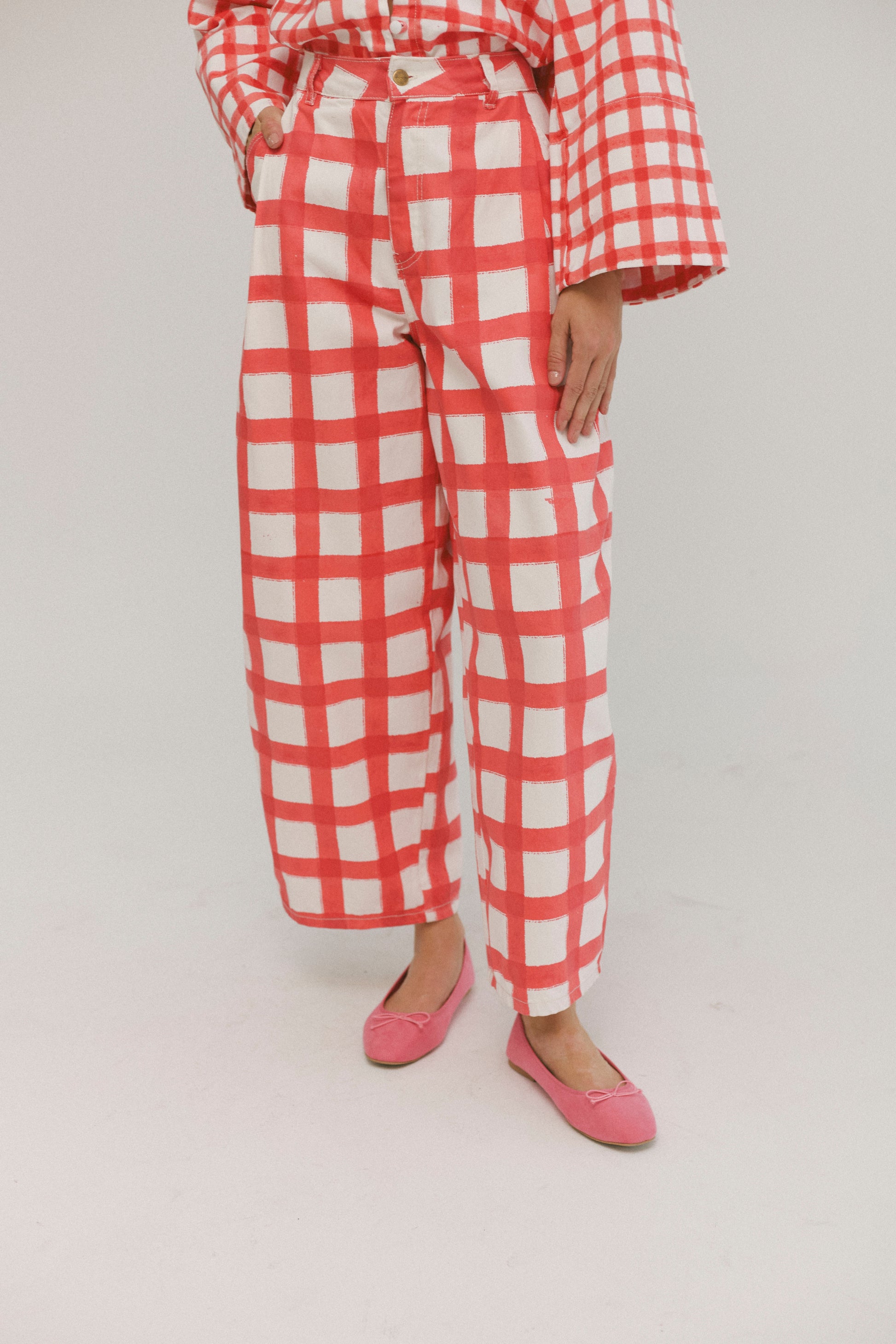 Red Check Gingham Balloon Jeans