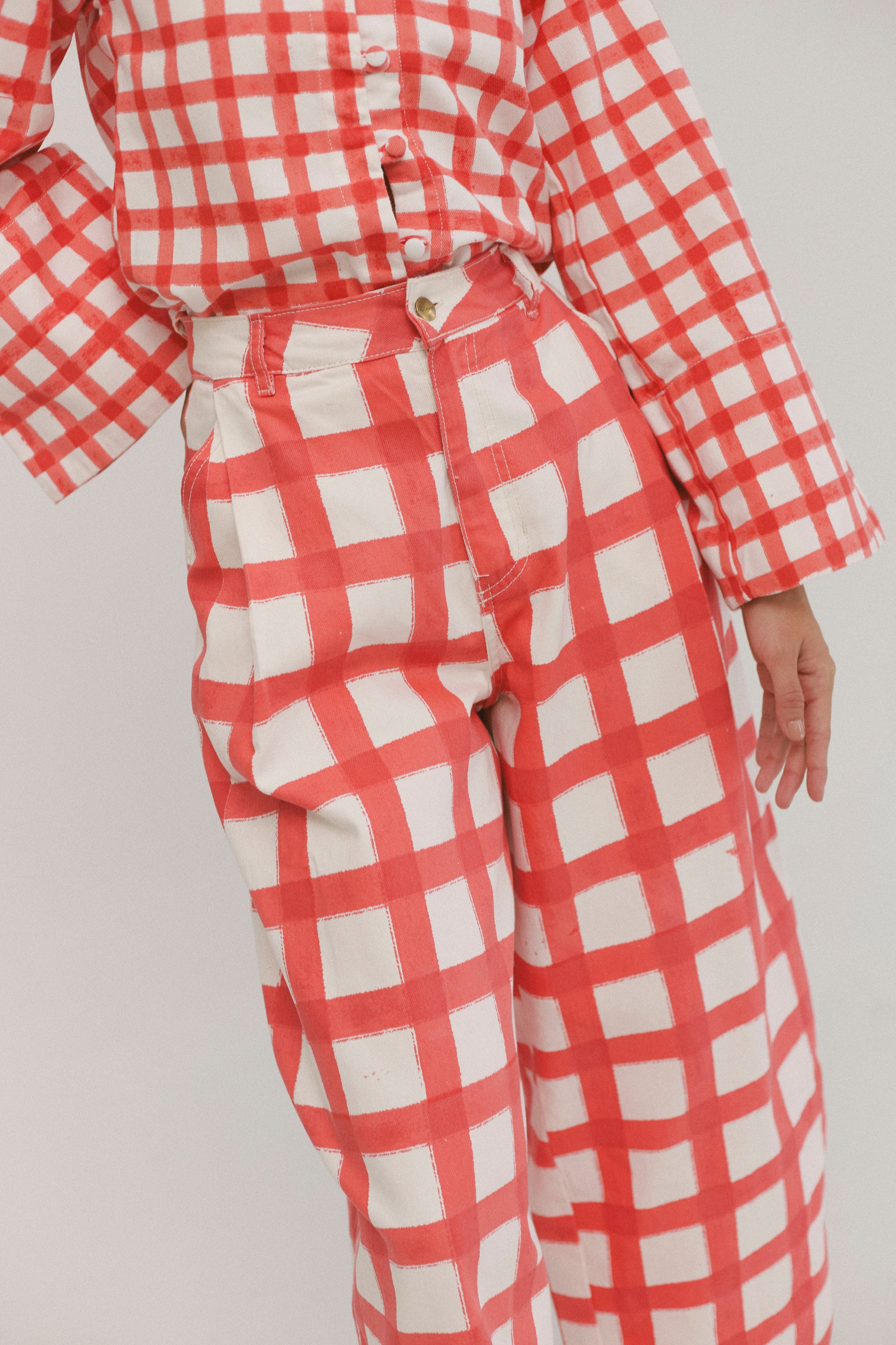 Red Check Gingham Balloon Jeans