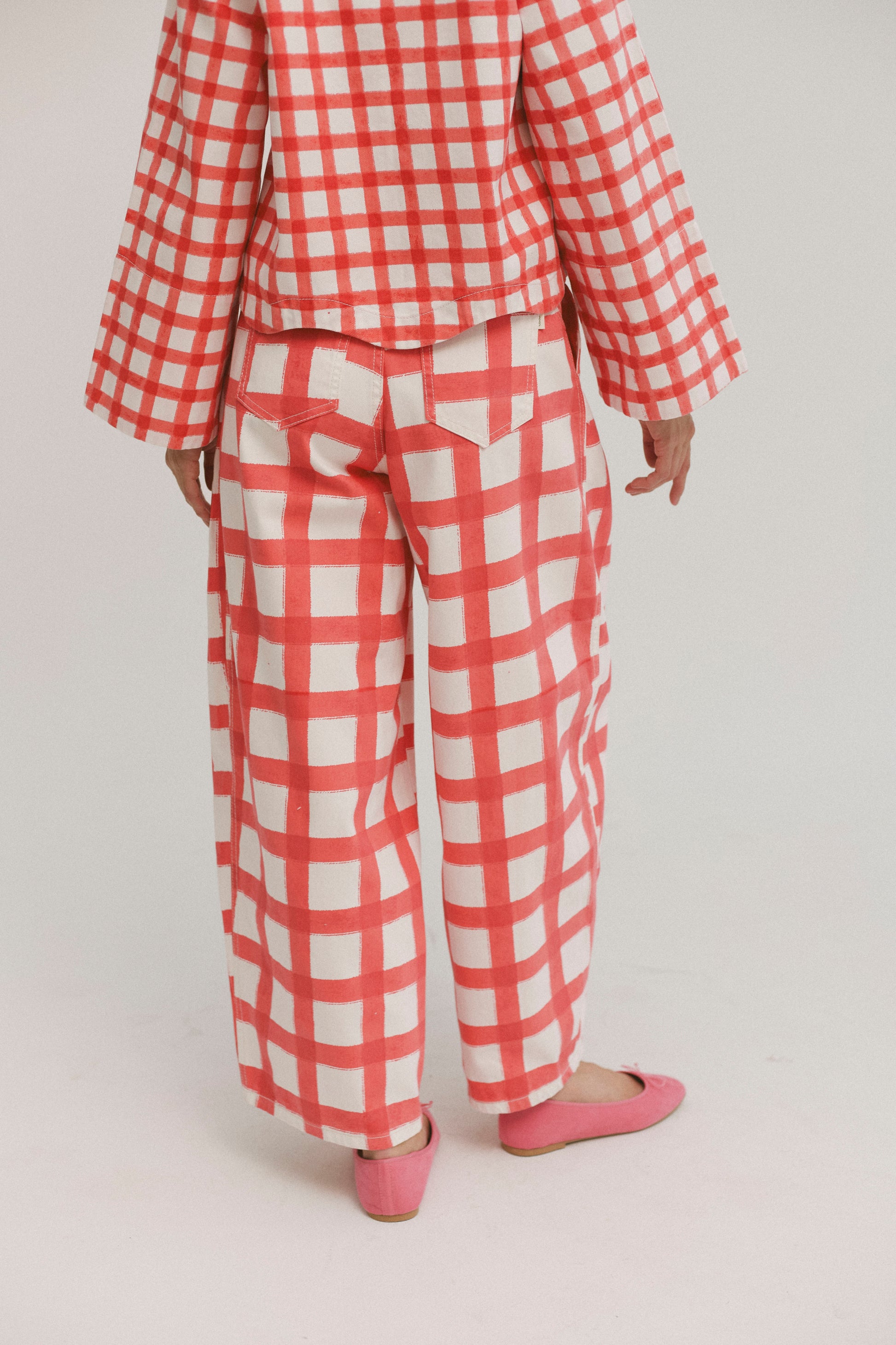 Red Check Gingham Balloon Jeans