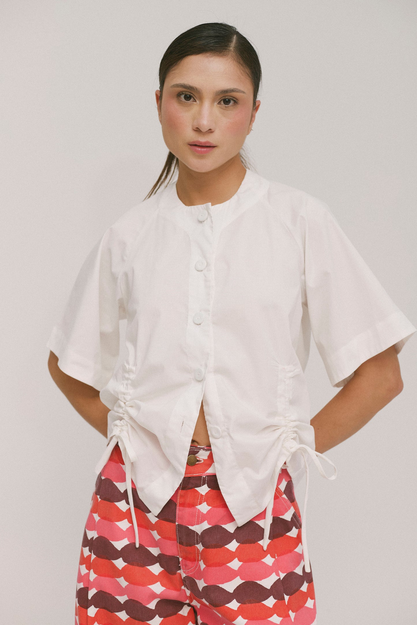 Cinched Short Sleeve Button Up
