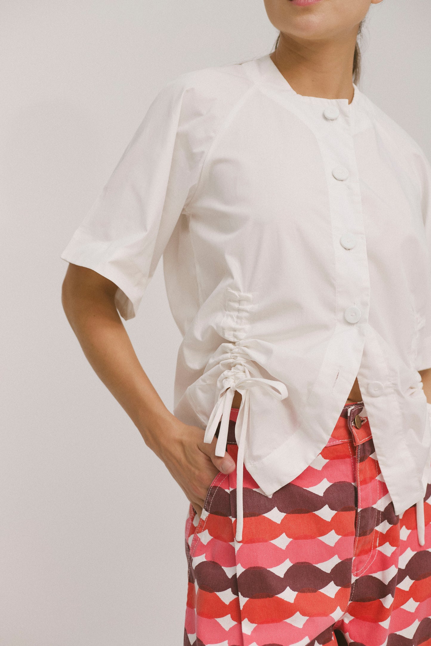 Cinched Short Sleeve Button Up