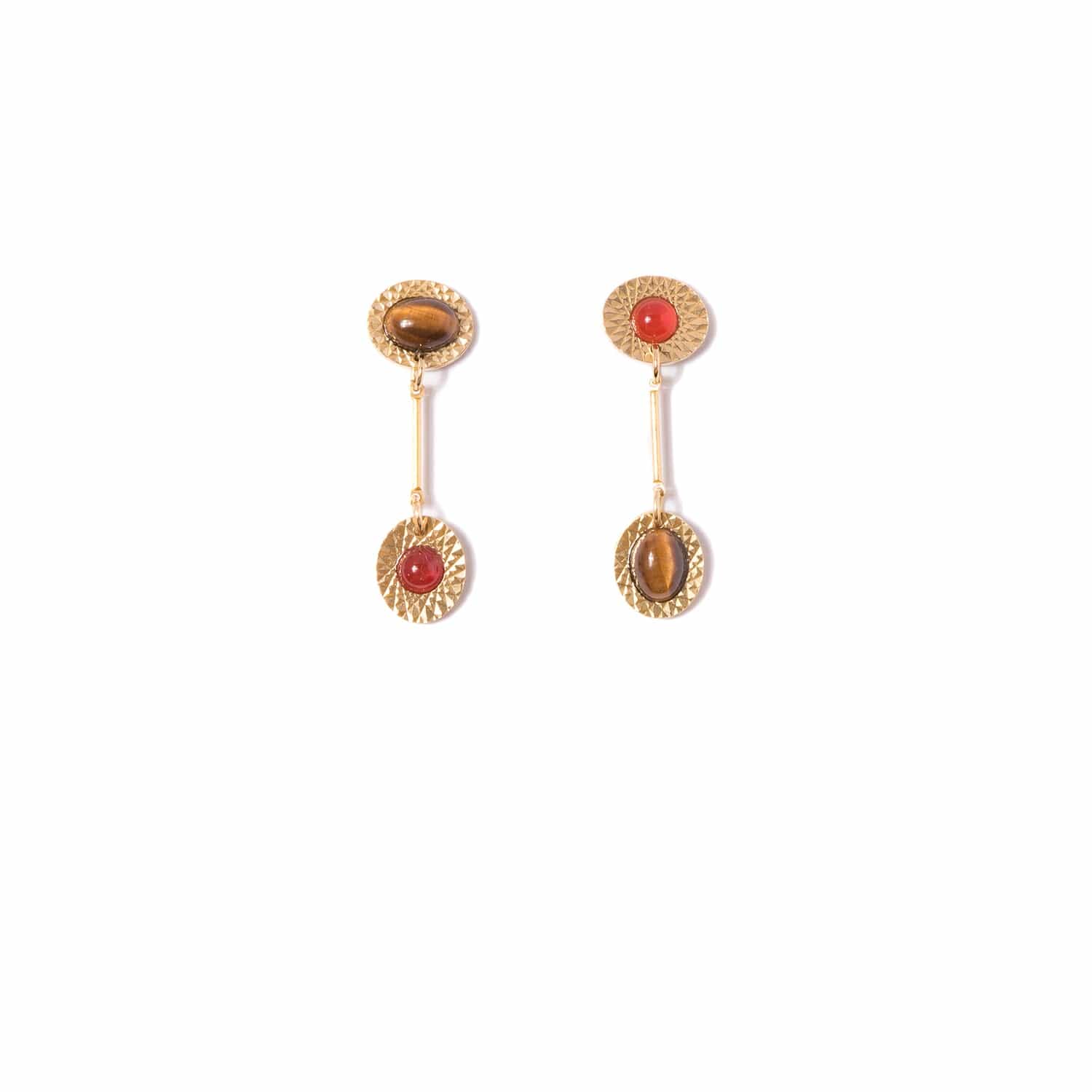 Carnelian & Tiger's Eye Vintage Starburst Drop Earrings