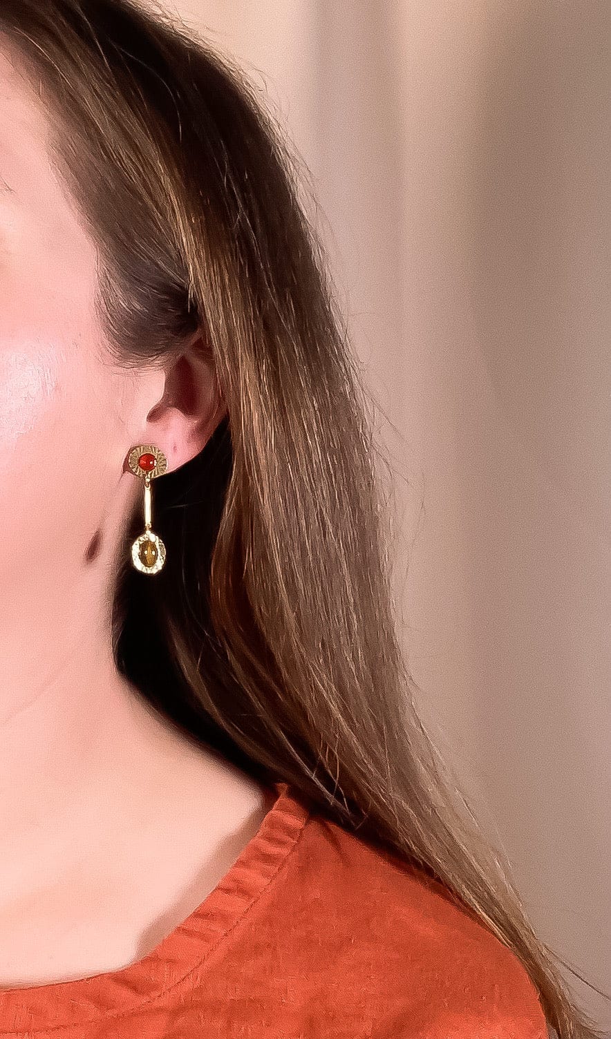 Carnelian & Tiger's Eye Vintage Starburst Drop Earrings