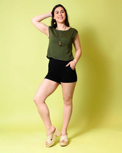 Croppish Tee in Deep Olive Green