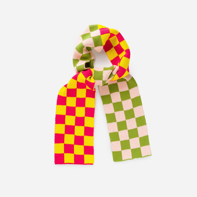 Checkerboard Knit Mini Scarf in Blush Green