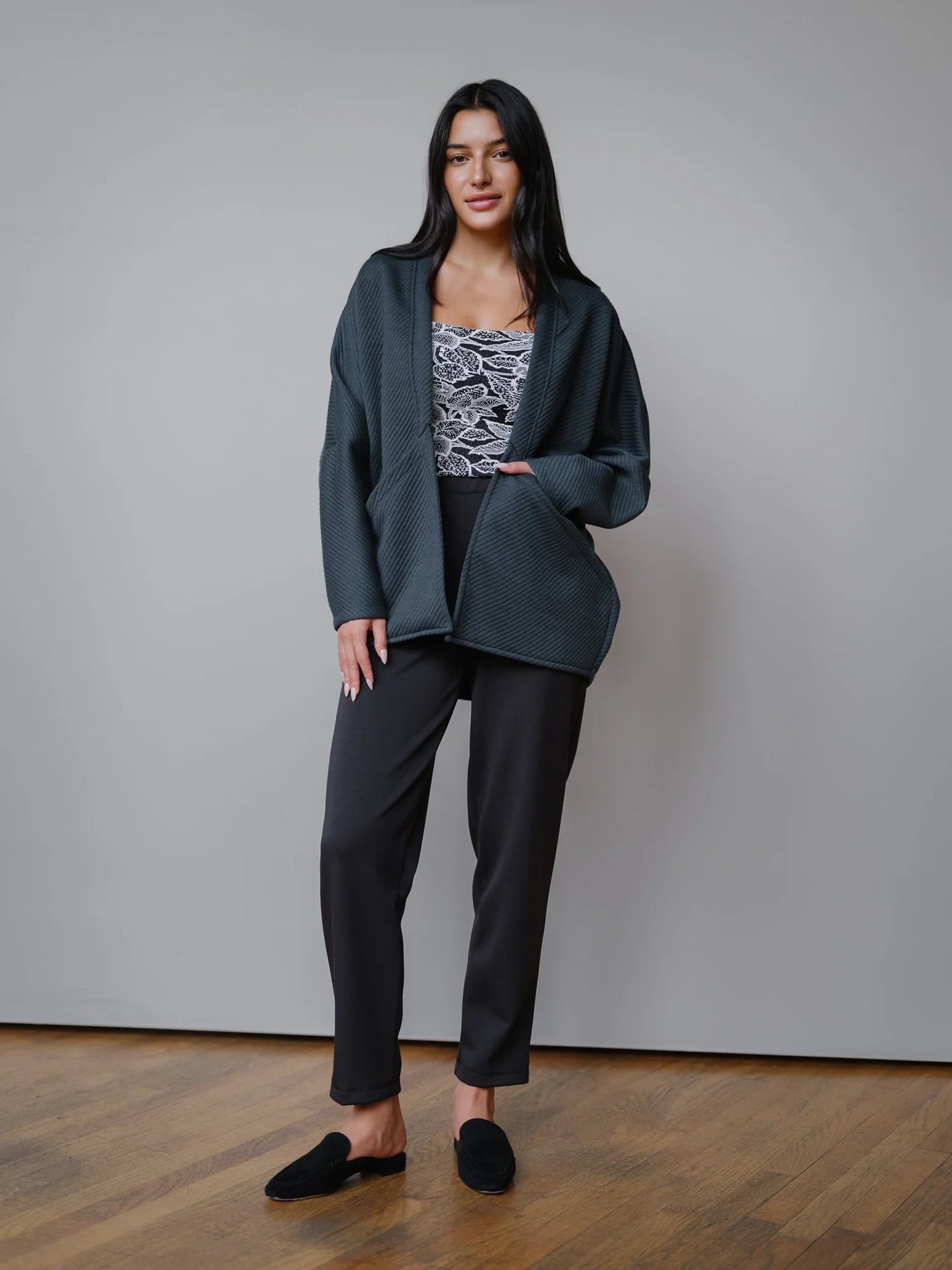 Louie Quilted Cardi in Evergreen