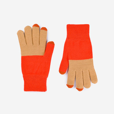 Colorblock Knit Touchscreen Gloves in Camel Poppy