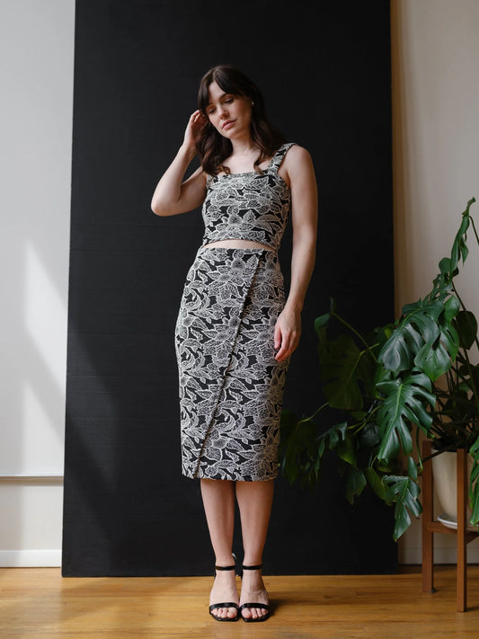 Maven Faux Wrap Skirt in Jacquard