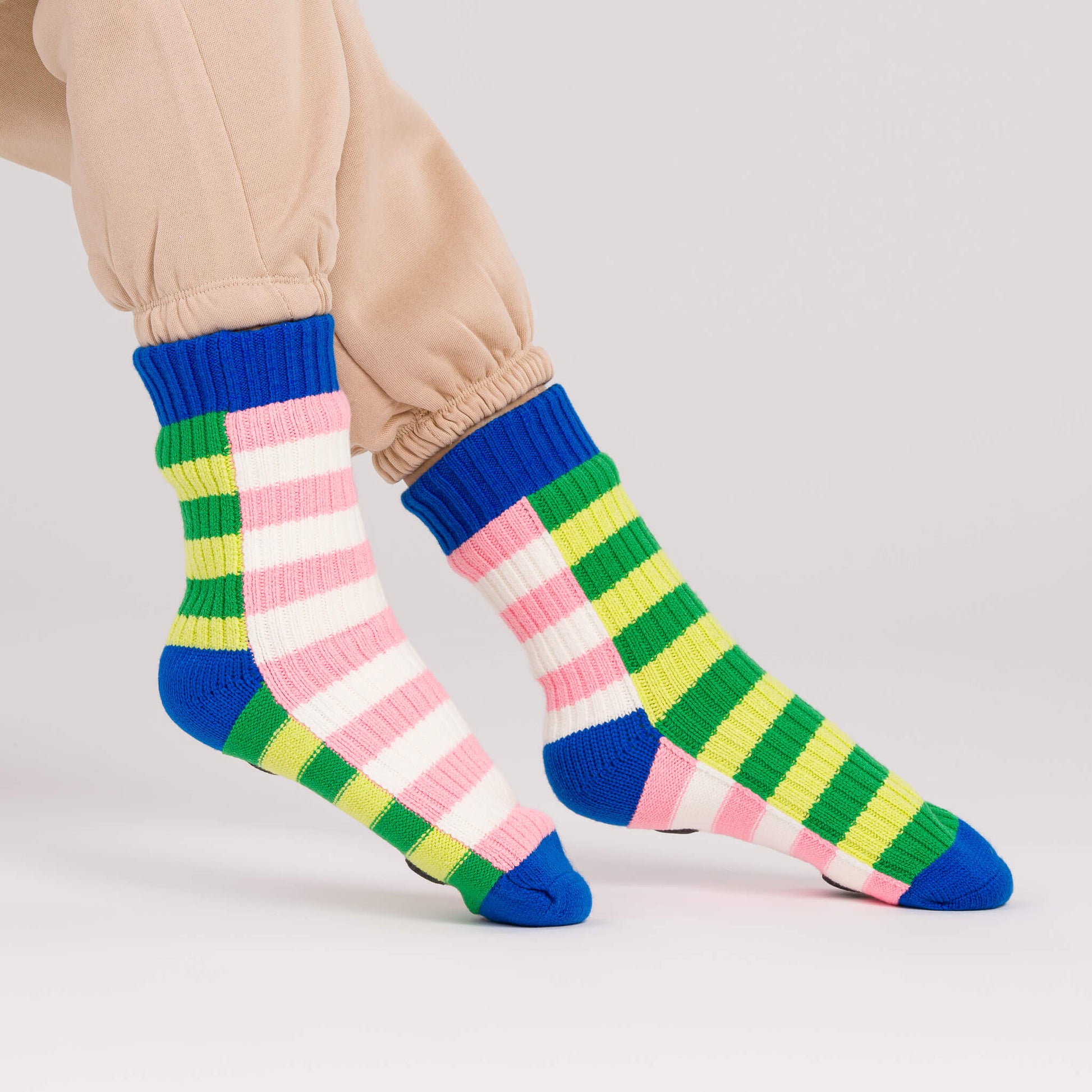 Super Stripe Knit House Socks - Lime Green