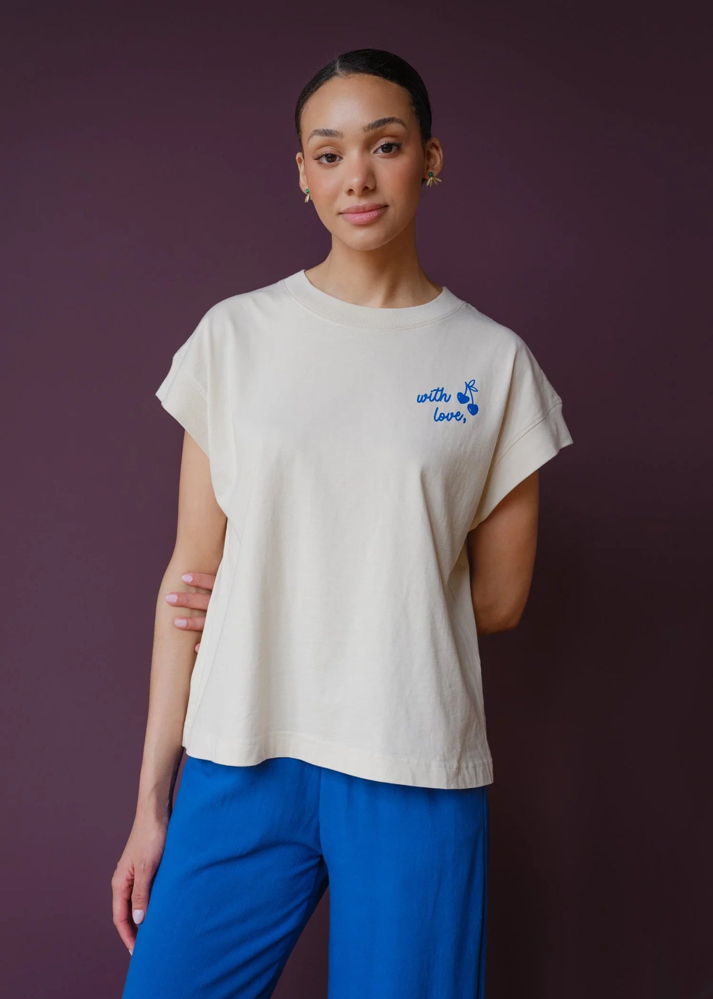 With Love, Chicago Tee - Oat/Royal