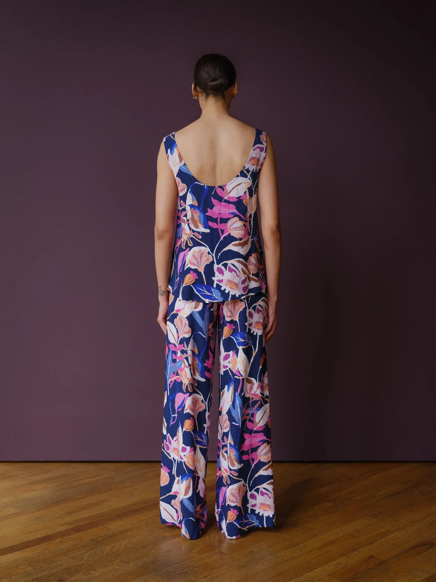 Angie Top - Navy/Pink Florals