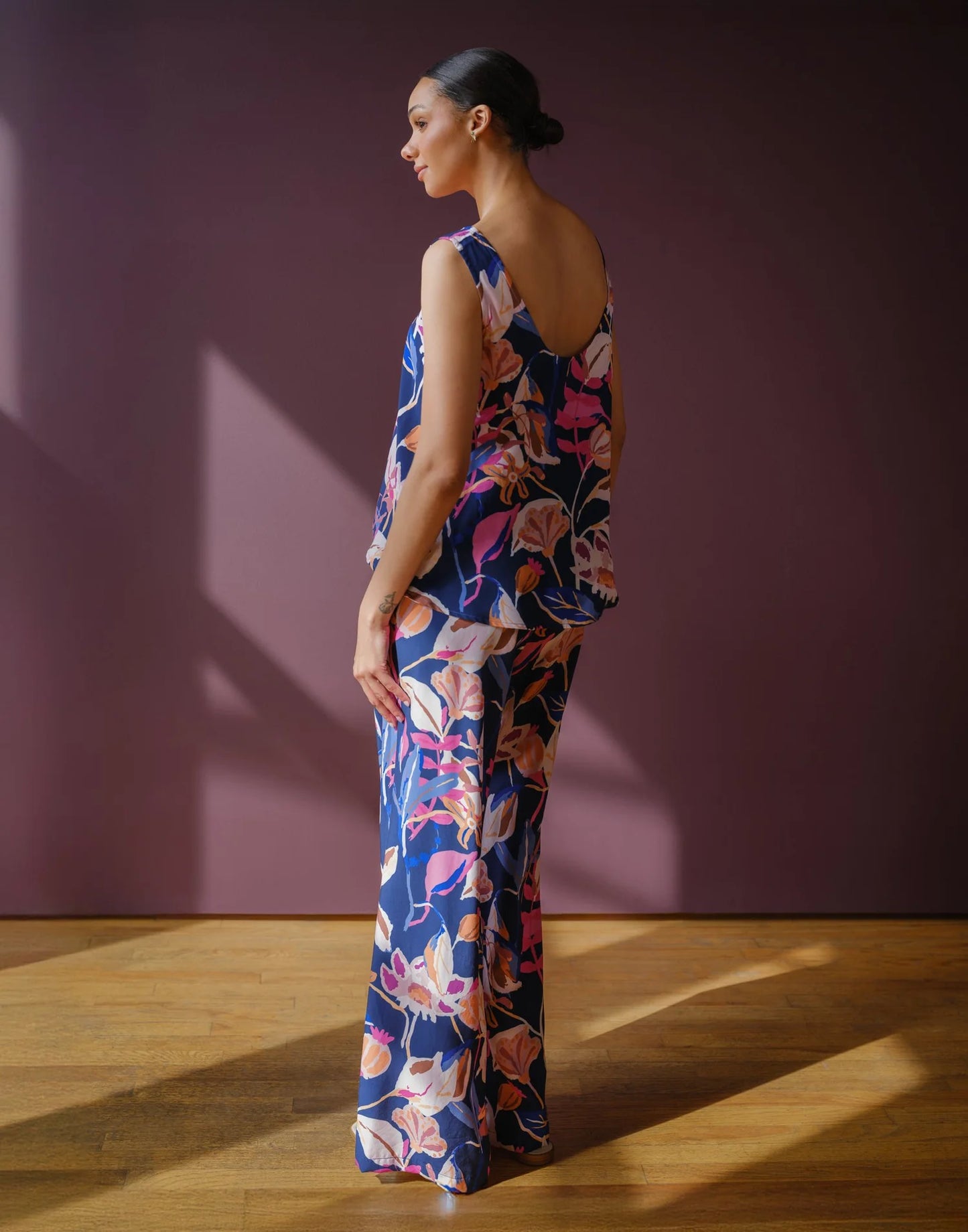 Angie Top - Navy/Pink Florals