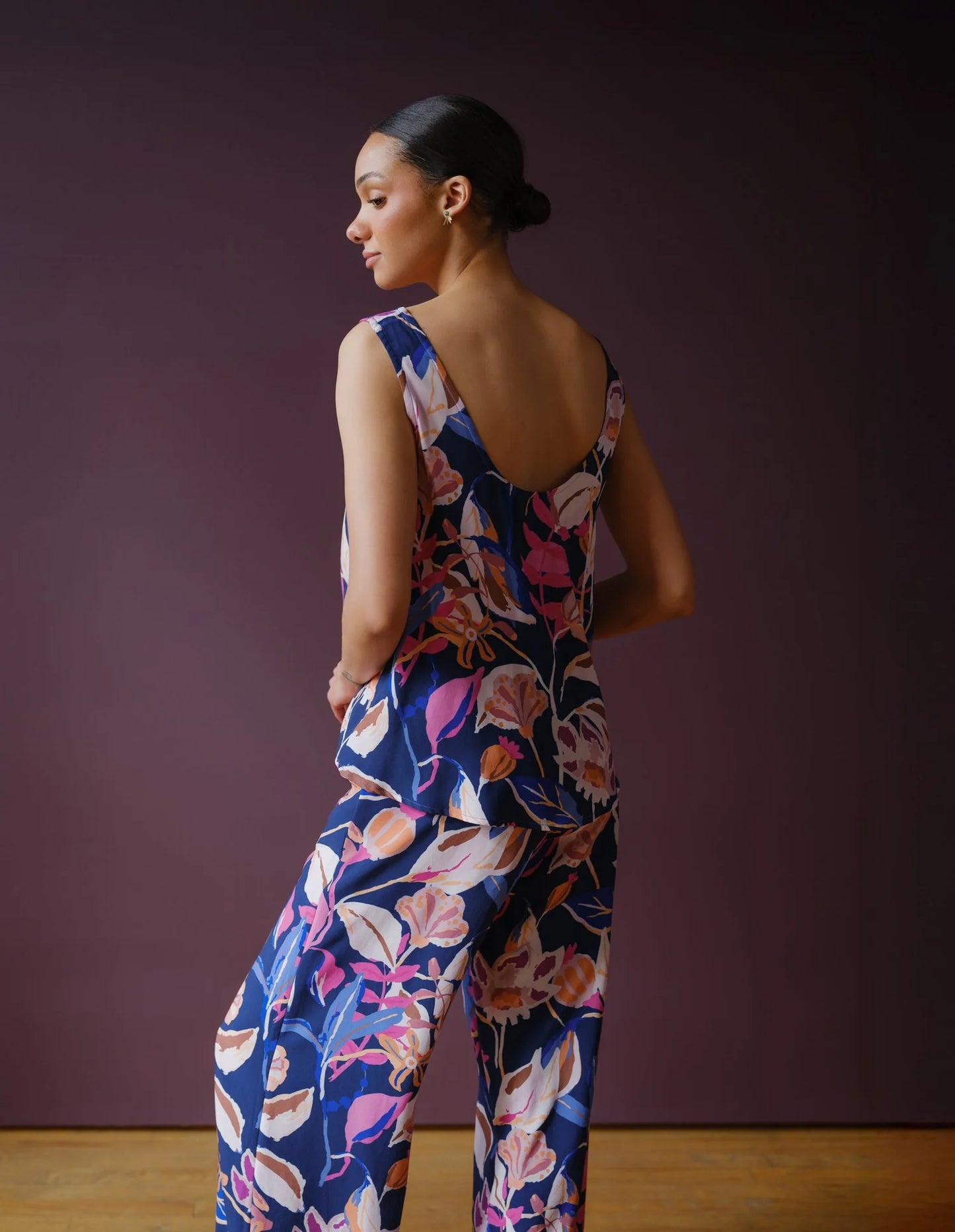 Angie Top - Navy/Pink Florals