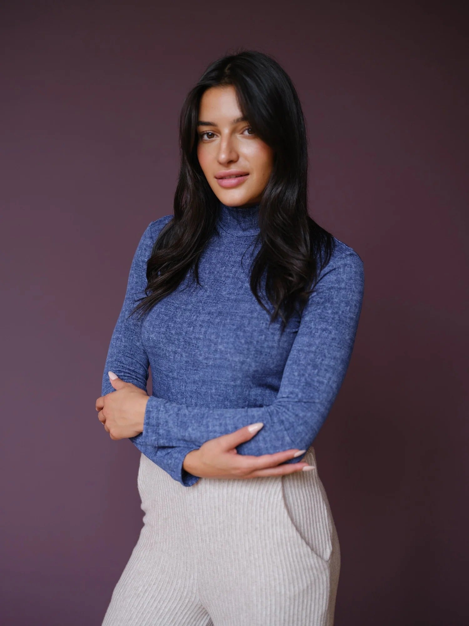 Denim Jersey Mockneck