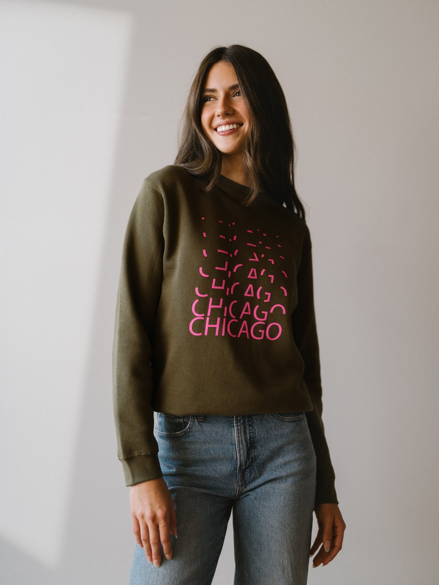 Chicago Lights Crewneck Sweatshirt in Olive