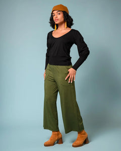 Squasht Cropped Wide Leg Pants in Olive