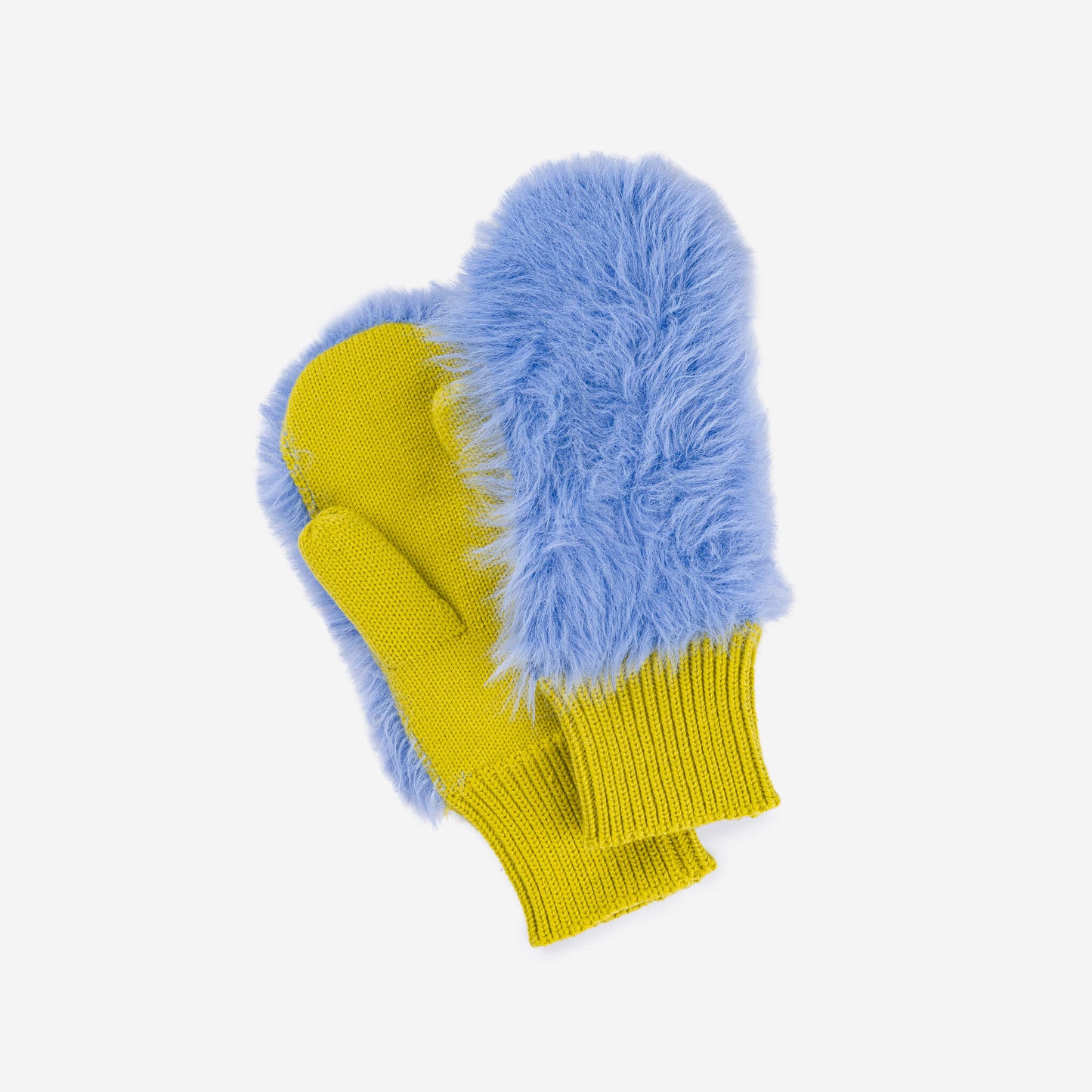 Faux Fur Mittens Periwinkle Golden Olive