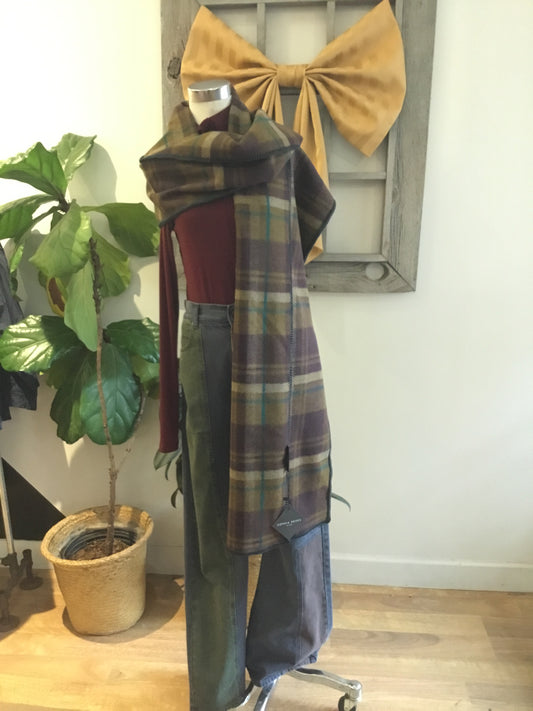 Lengthy Scarf in Brown & Hunter Green Plaid