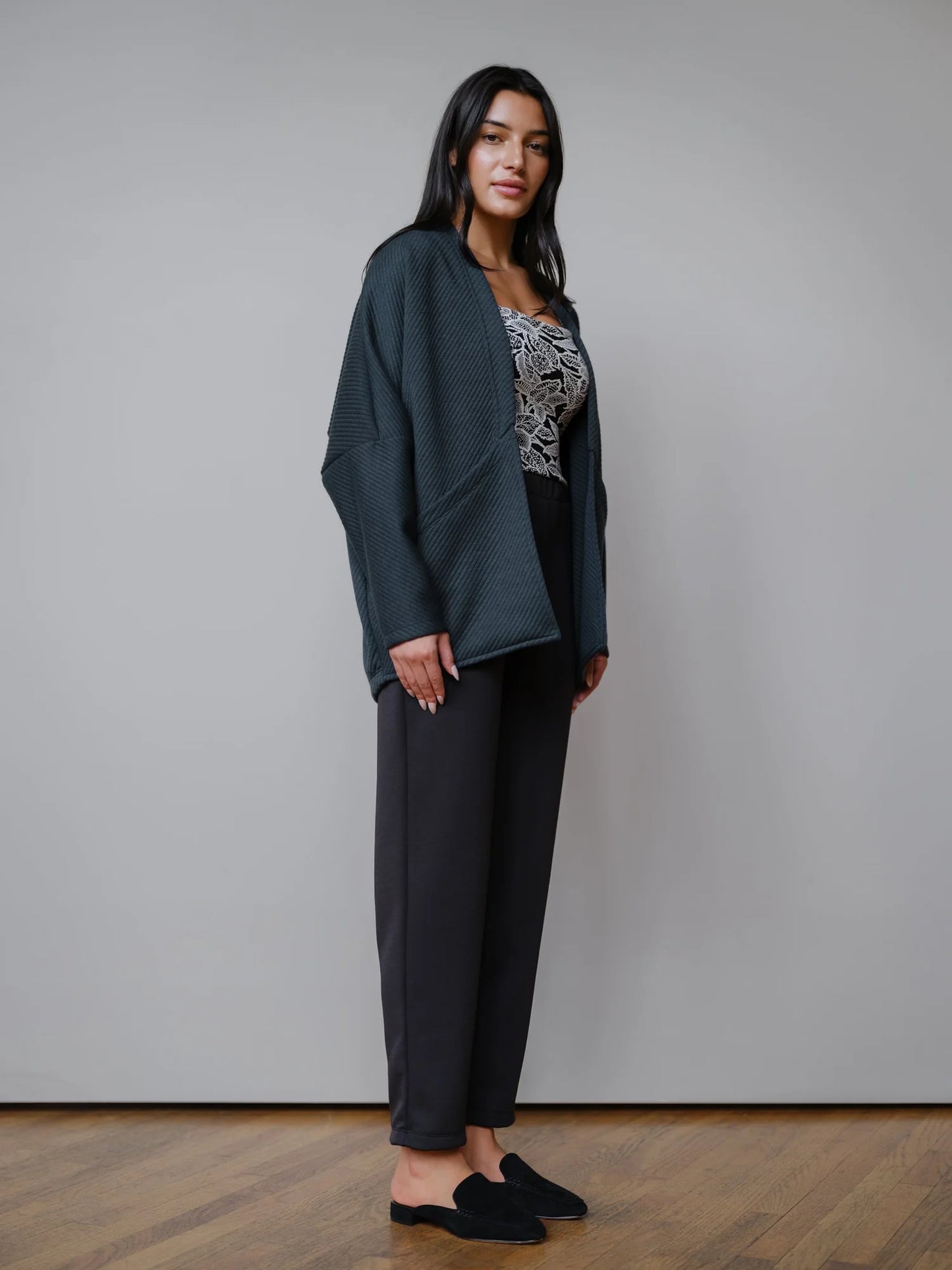 Louie Quilted Cardi in Evergreen