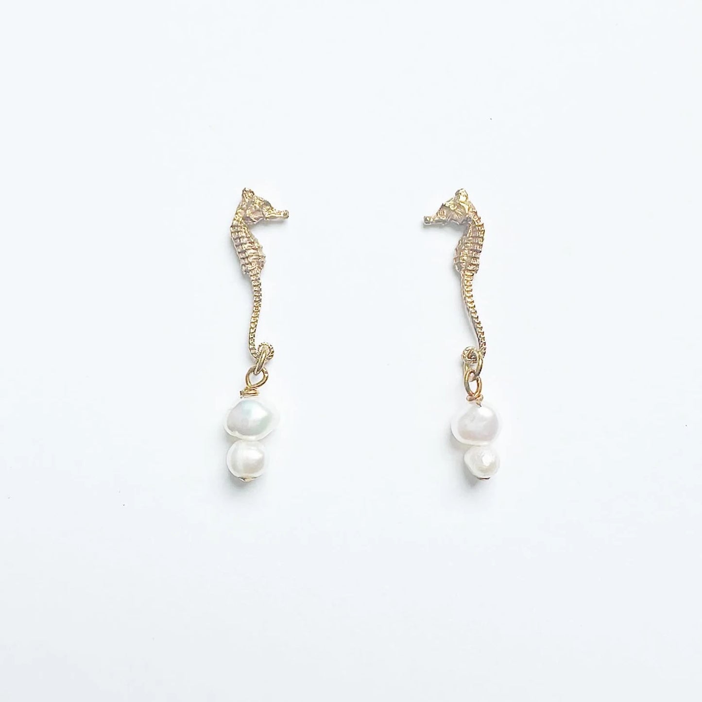 Seahorse Stud Earrings with Pearl Dangle