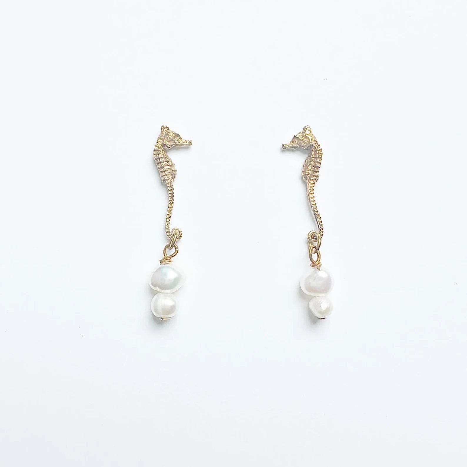 Seahorse Stud Earrings with Pearl Dangle