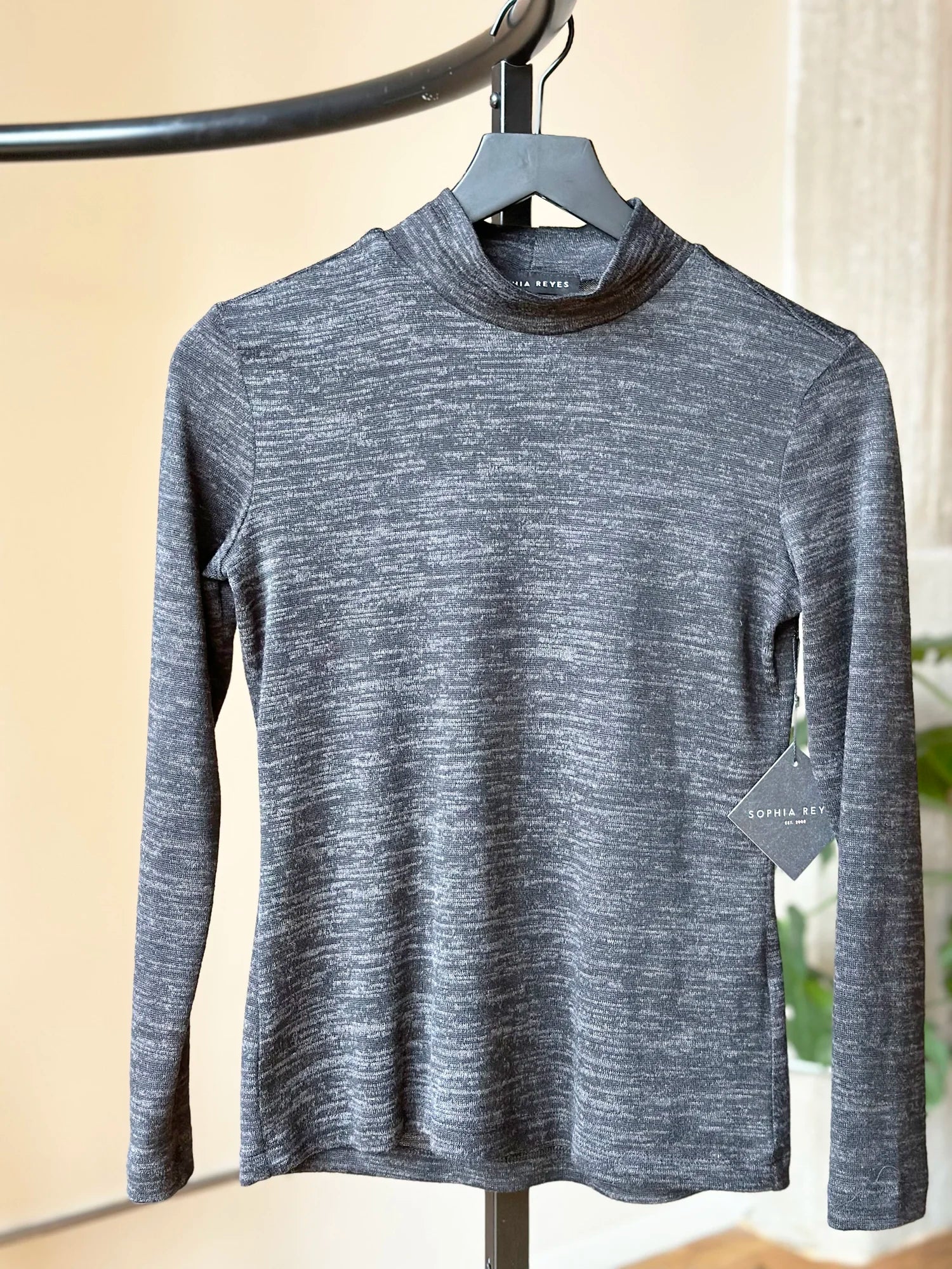 PSlub Knit Mockneck Top in Charcoal