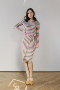 Boatneck Striped Top in Coral/Sage