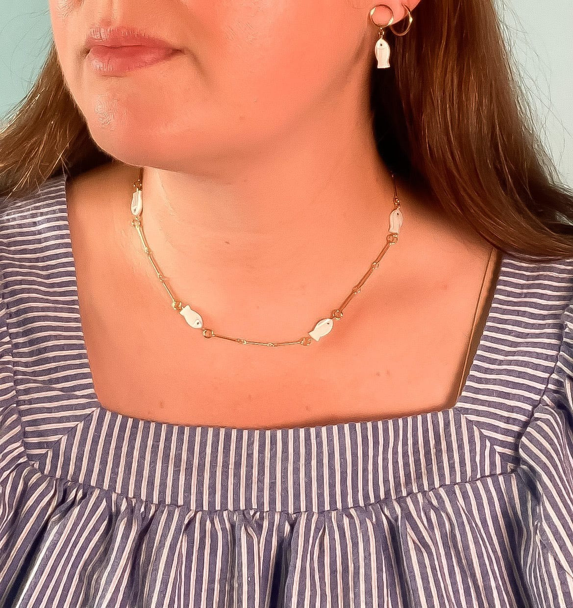 Mother of Pearl Fish Charm Necklace