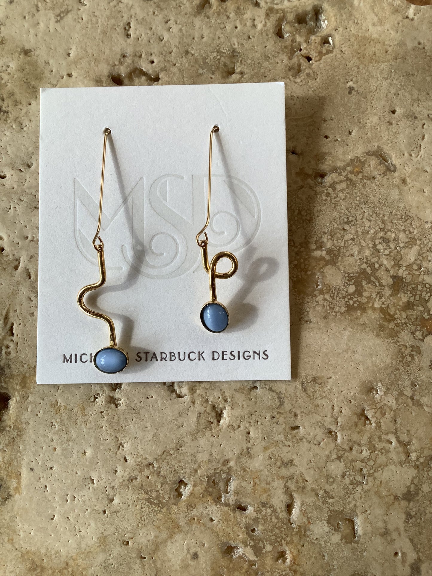 Blue Moonstone Contour Drop Earrings